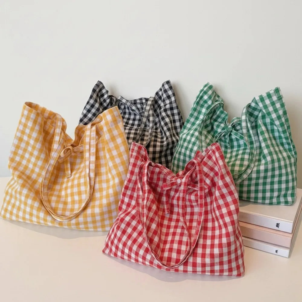 Casual Plaid Tote Bag With Large Capacity Lightweight Shoulder Handbag For Women Daily Use