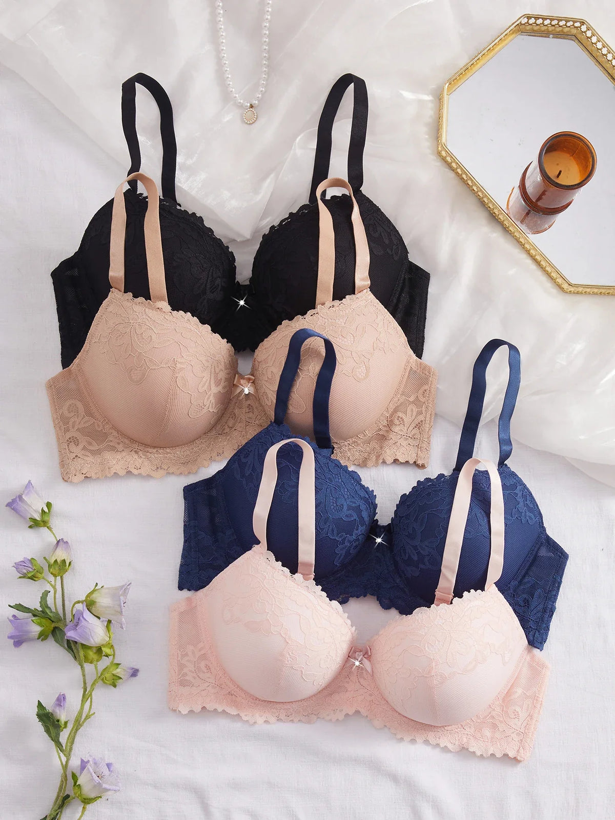 4Pcs Daily Plus Size Floral Lace Women&