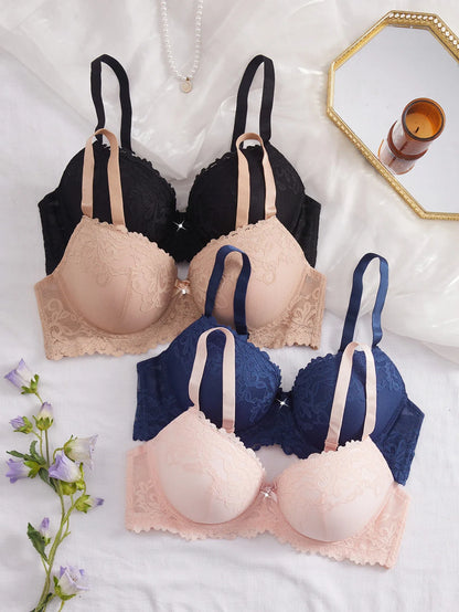 4Pcs Daily Plus Size Floral Lace Women&