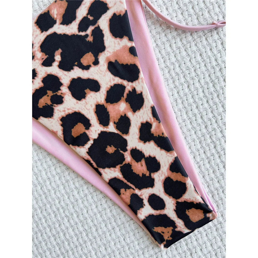 XS - L 8 Color Splicing Halter Leopard Bikini Female Swimsuit Women Swimwear Two-piece Bikini set Bather Bathing Suit Swim V3736