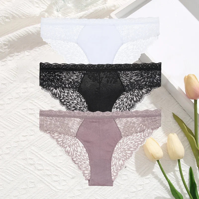 Premium Seamless Lace Briefs for Women – 3-Piece Set