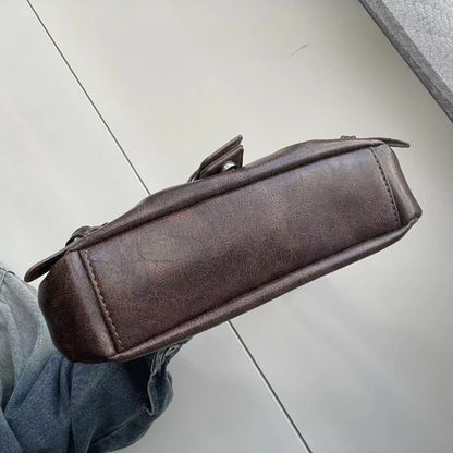 HEONYIRRY Maillard Style Retro Small Bag Spicy Girl Y2K Wasteland Vintage Leather Shoulder Armpit Bag - Zipper Closure