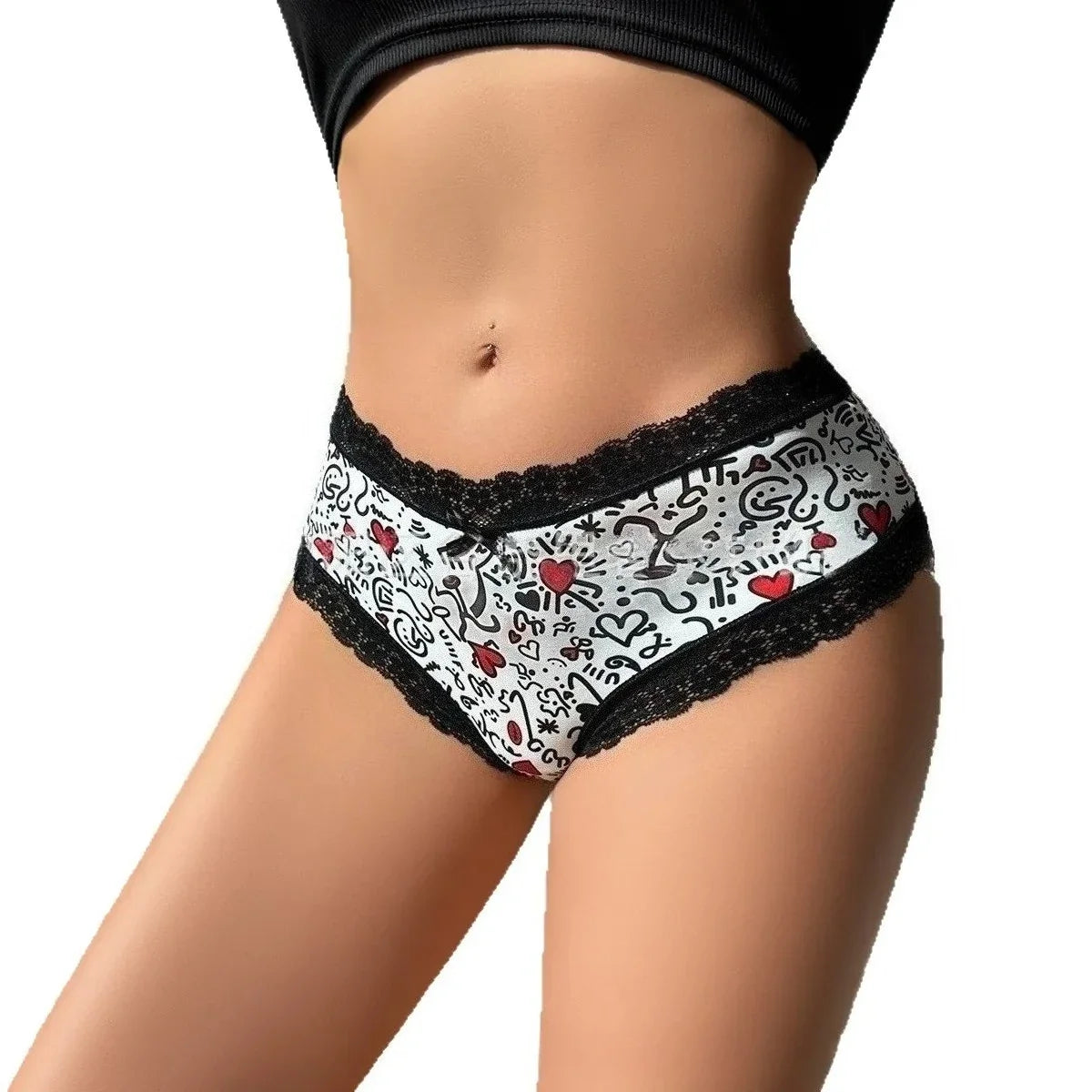 1pcs Low Waist Print Decor Sexy Lace Women&
