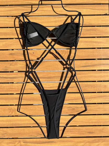 Sexy Glitter Black Sequin Micro Swimsuit One Piece Women&