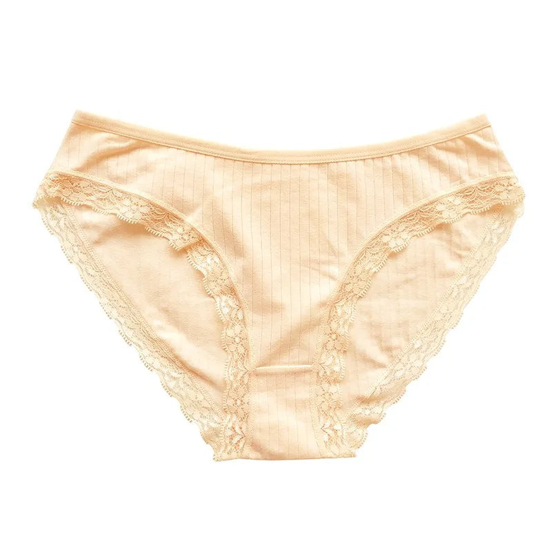 3Pcs/Set Cotton Panties Women Lace Trim Briefs Female Underpants Solid Color Soft Underwear Sexy Lingerie Intimates M-XL