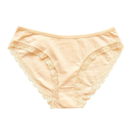 3Pcs/Set Cotton Panties Women Lace Trim Briefs Female Underpants Solid Color Soft Underwear Sexy Lingerie Intimates M-XL