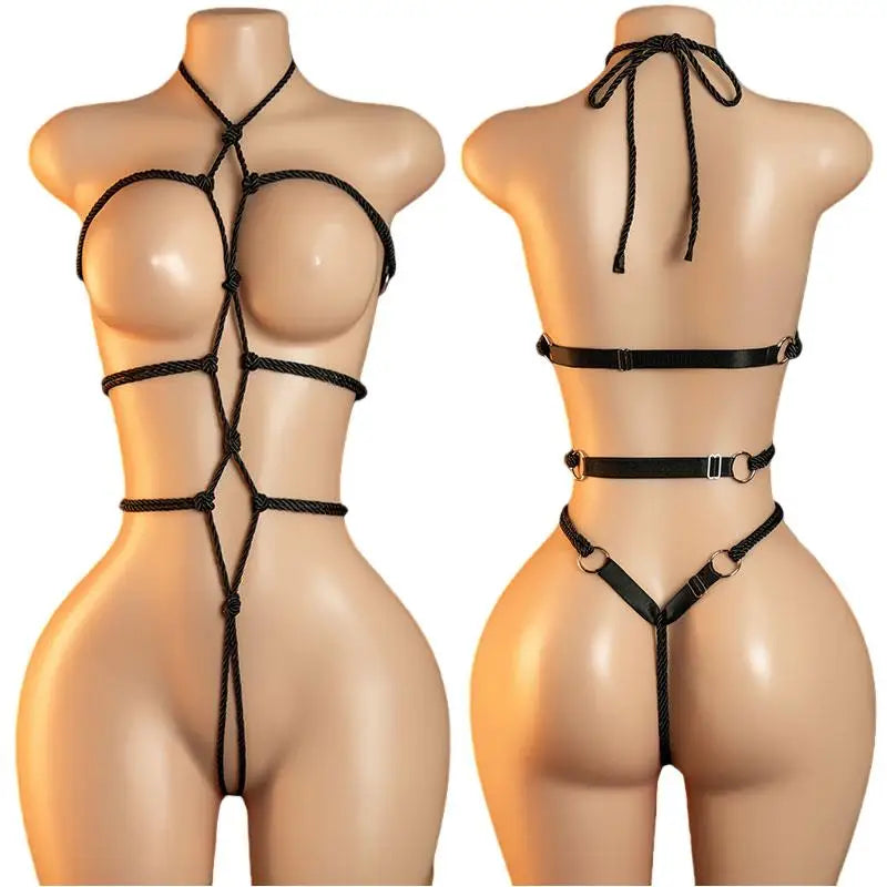 Porn Underwear Crotchless Babydolls Dress EroticCostume Sexy Hanging Neck Bodystockings Mesh See Through Adults Sexual Bodysuits