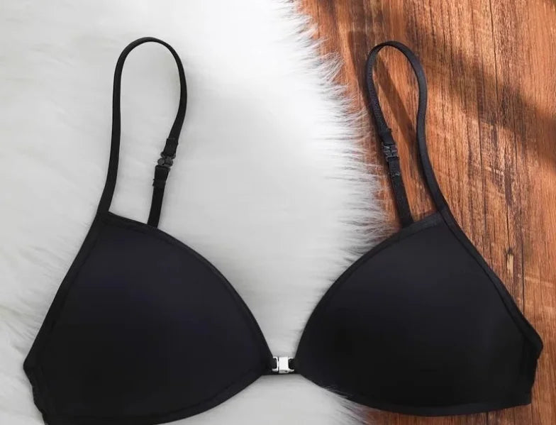 Sexy French Triangle Bra No Underwire Push-Up Front Button Beauty Back Women&