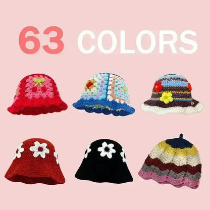 Handmade Knitted Bucket Hat - Cotton Boho Print - All-Season Stretchy Fit