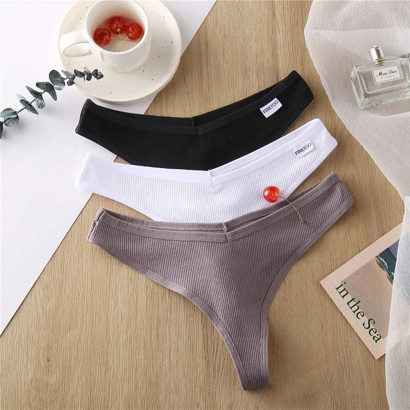 3-Piece Cotton G-String Thongs for Women – Breathable Low-Rise Panties