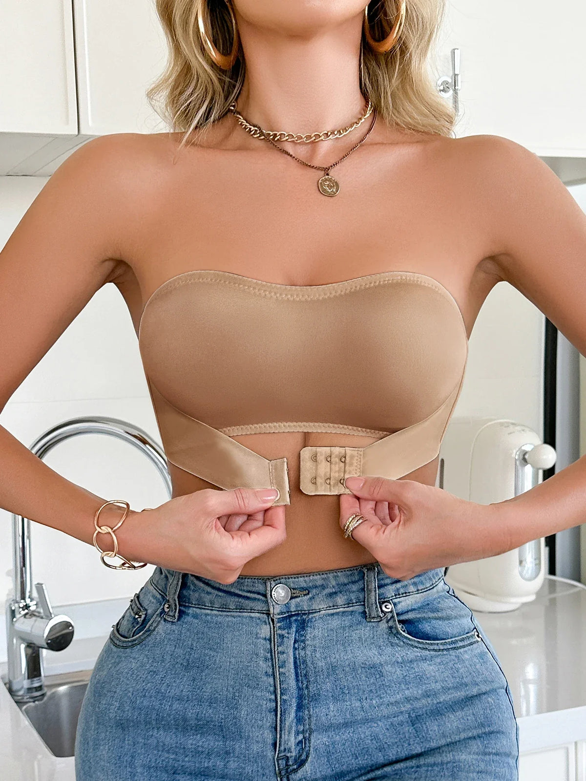 Summer Solid Color Strapless Wireless Women&