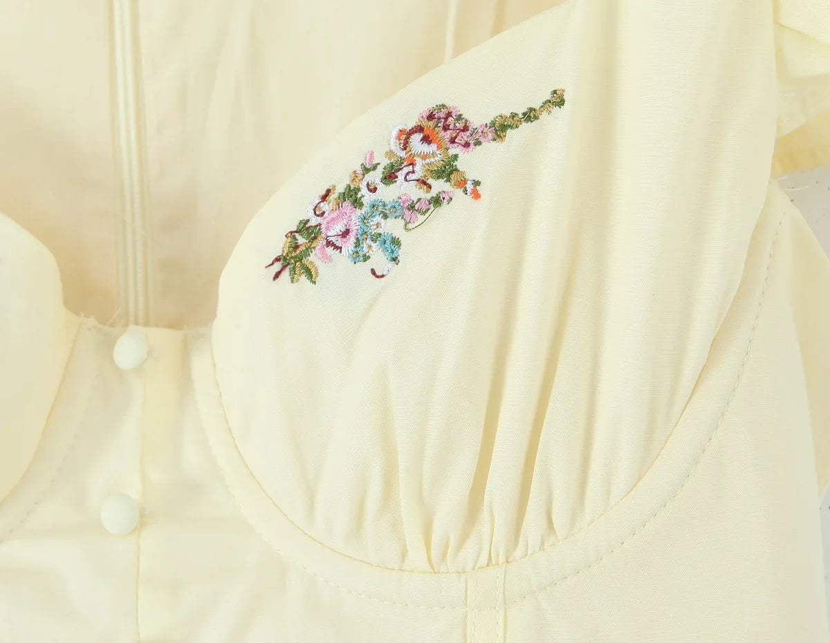 Floral Embroidery Cotton Summer Women&