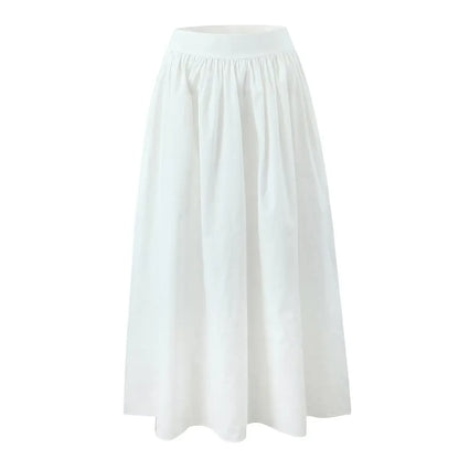 Summer Women White Cotton Dress Set 2025 Top+skirt 2 Pcs Outfit Ruffles Button Slim Top A-line Maxi Skirt Beach Casual Dress