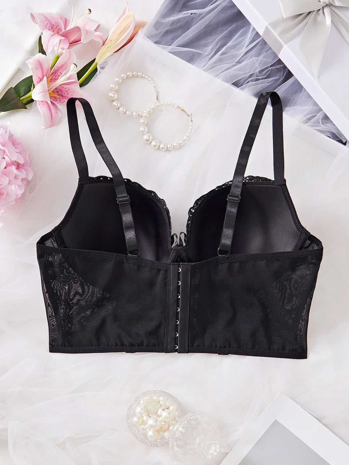Plus Size Floral Embroidered Lace Bustier Bra – Push Up, Tummy Control &amp; Non-Slip Corset Top