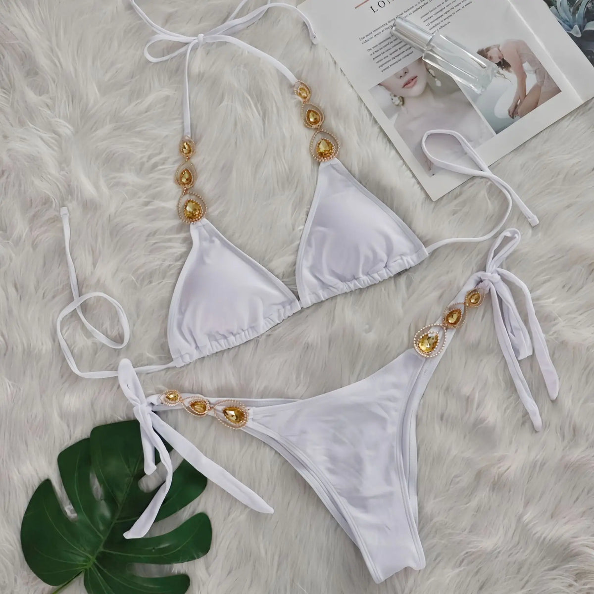 DEKA Two Pieces Halter Metal Chains Diamond Bikini Set Shiny Rhinestone Bikini Women Swimsuit Female Swimwear Bathing Suit Swim