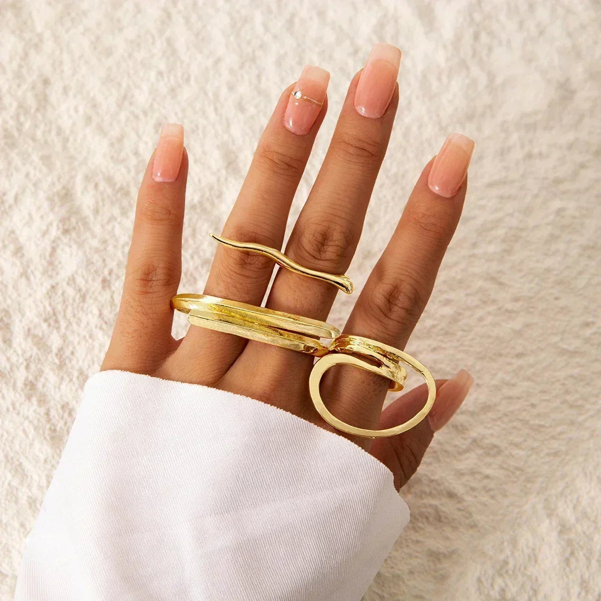 Docona Fashion Elegant Stacking Gold Colour Rings Geometric Design Ring Set Accessories Daily Festival Party Gifts 27910