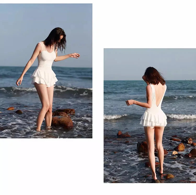 New One-piece Solid Color Swimsuit with Exposed Back and Sexy Suspender for Slimming Beach Hot Spring and Beach Women&