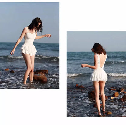 New One-piece Solid Color Swimsuit with Exposed Back and Sexy Suspender for Slimming Beach Hot Spring and Beach Women&