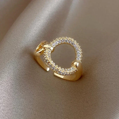 Light Luxury Gold Plated Leaf Opening Ring Exquisite Geometric Beehive Zircon Index Finger Ring Trend Wedding Party Jewelry Gift