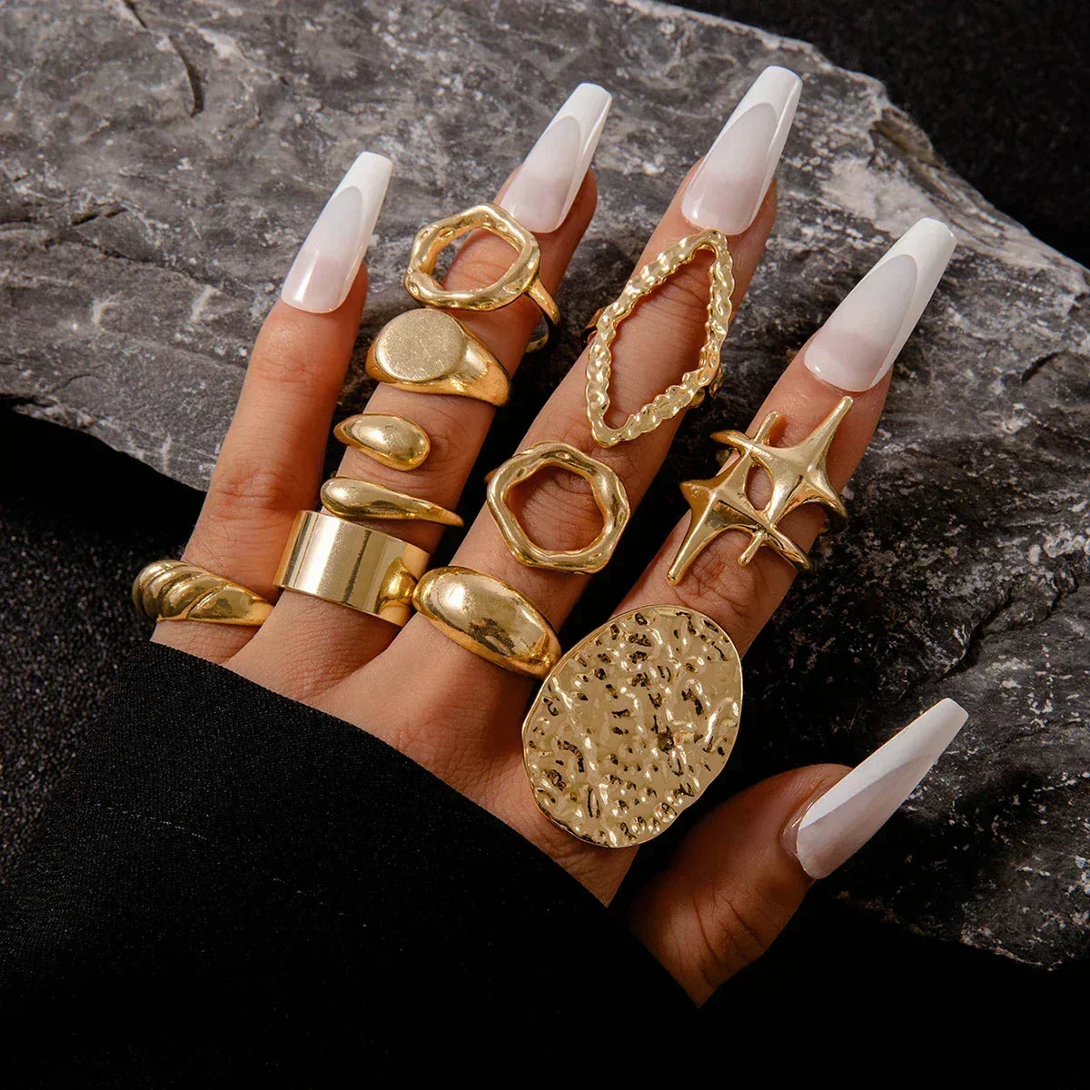 Docona Fashion Elegant Stacking Gold Colour Rings Geometric Design Ring Set Accessories Daily Festival Party Gifts 27910