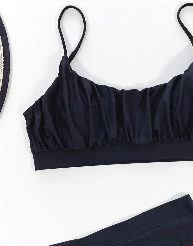2026 Wrinkled Ruched High Waist Bikini Women Swimsuit Female Swimwear Two Pieces Bikini Set High Cut Bathing Suit Swim Beachwear
