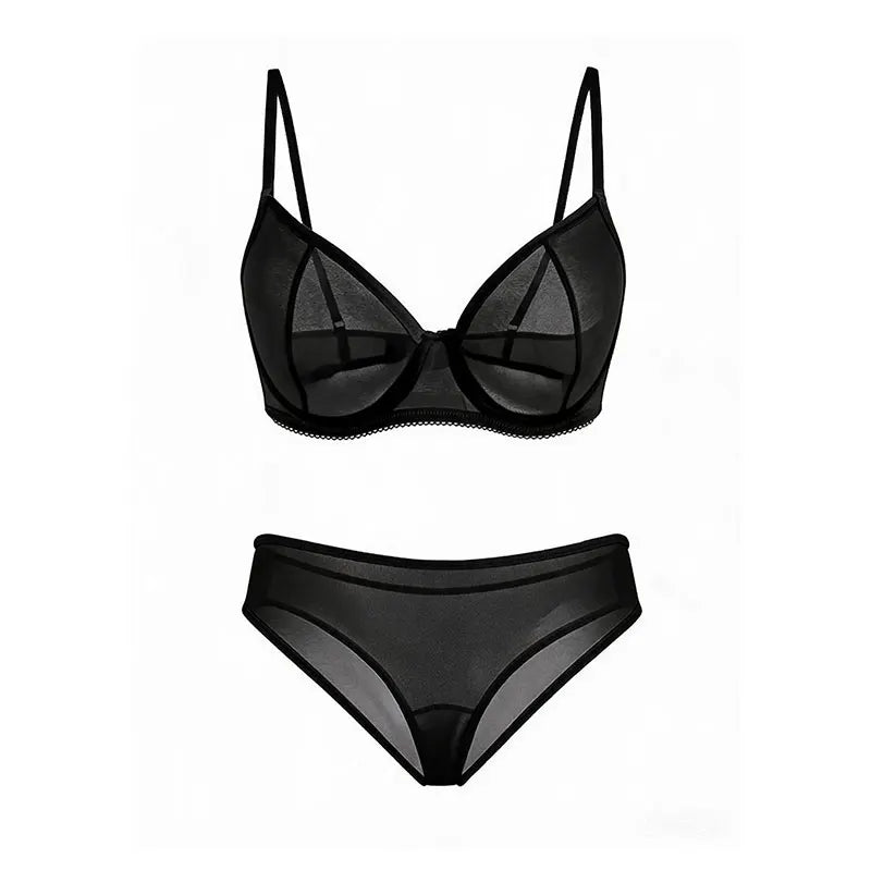 Ultra-Thin French-Style Underwire Seductive Bra, See-Through Transparent Sexy Large Bust Mesh Push-Up Lingerie, Plus-Size Bra Set