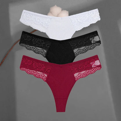 Soft Cotton Thong Panties Set — Lace G-String Underwear for Women
