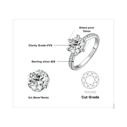 JewelryPalace Moissanite D Color 0.5ct 1ct 1.5ct 2ct 3ct Round S925 Sterling Silver Wedding Engagement Ring for Women