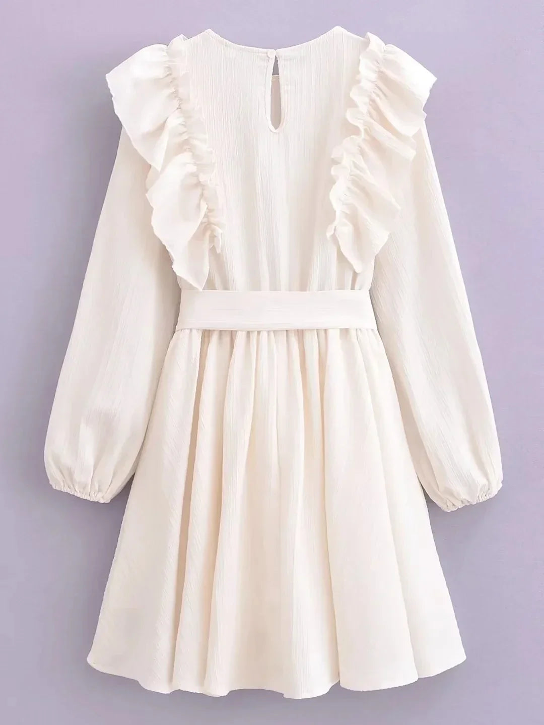 Foridol Ruffles Tierred Beige Lantern Sleeve Women&