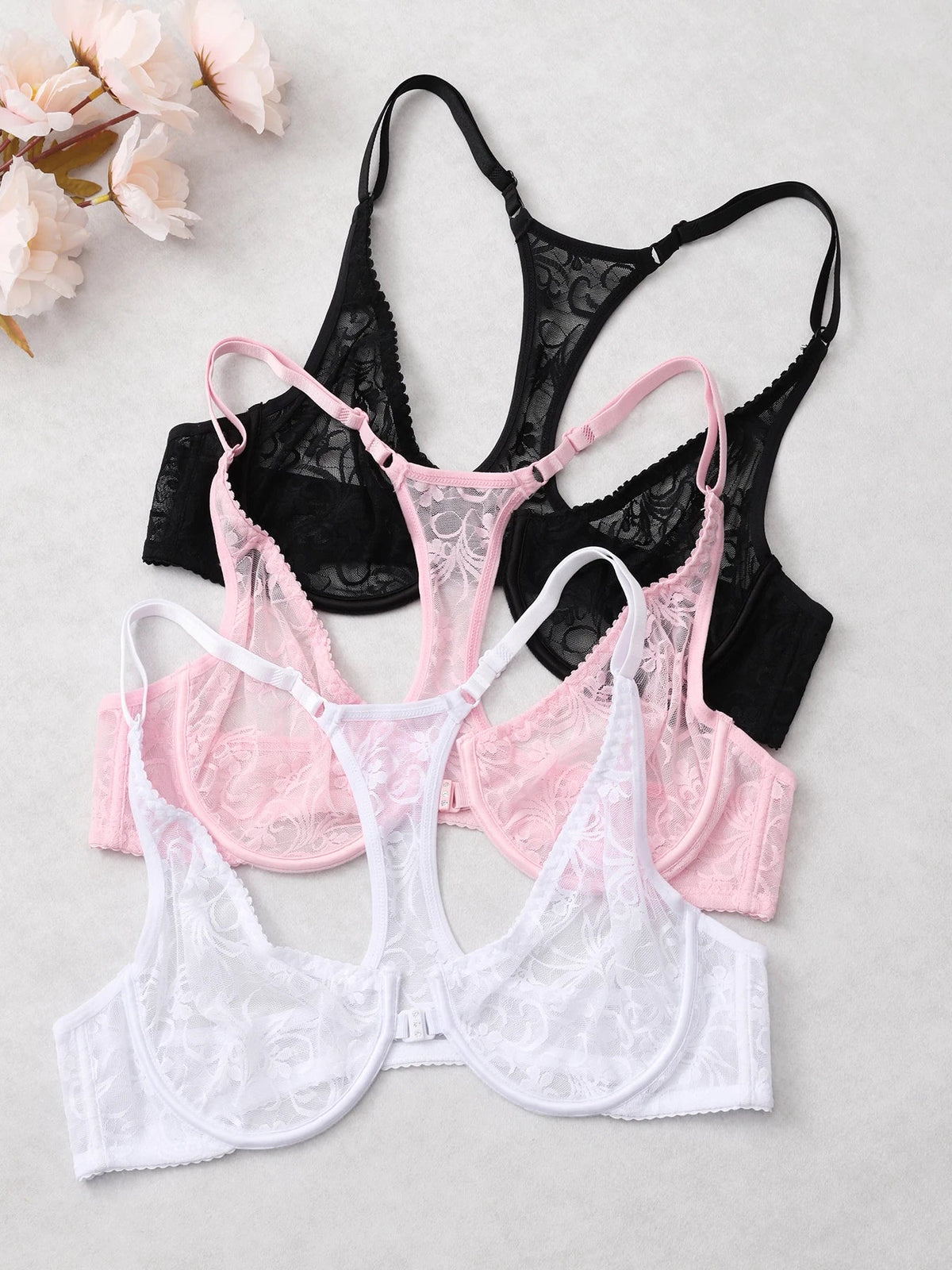 3-Piece Plus Size Lingerie With Lace Front Buttons For Women Brassiere  Adjustable Underwear Comfort And Breathability Bra