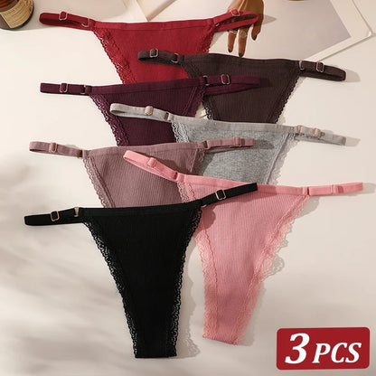 3-Piece Cotton G-String Thong Set for Women