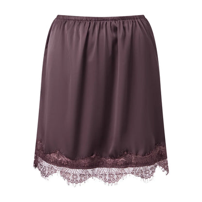 Womens Casual Stylish High Waist Short Skirts olid Color Satin Lace Trim Mini Skirt for Daily Life Club Party and More