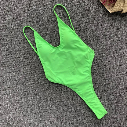DEKA Solid Deep V One Piece Swimsuit Brazilian Mini Bikini Women High Cut Thong Backless Swimwear Female Bathing Suit Monokini