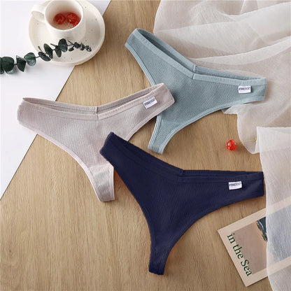 3-Piece Cotton G-String Thongs for Women – Breathable Low-Rise Panties