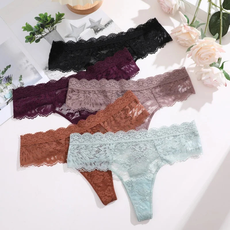 3-Piece Lace Thong Panties for Women – Seamless, Low-Rise Lingerie
