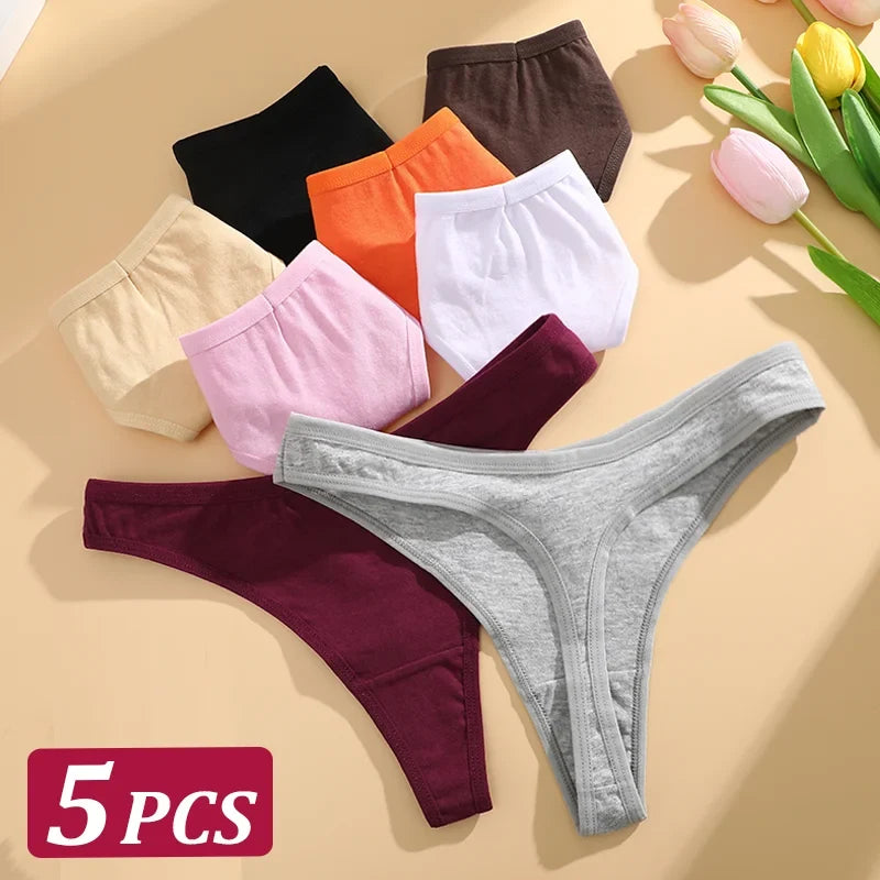 Premium Cotton G-String Thongs for Women — 5-Piece Set