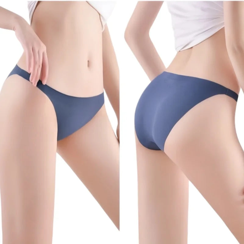 5Pcs/Set Women Seamless Briefs Ice Silk Panties Sexy Low Waist Underwear Female Underpants Solid Color Lingerie M-XL
