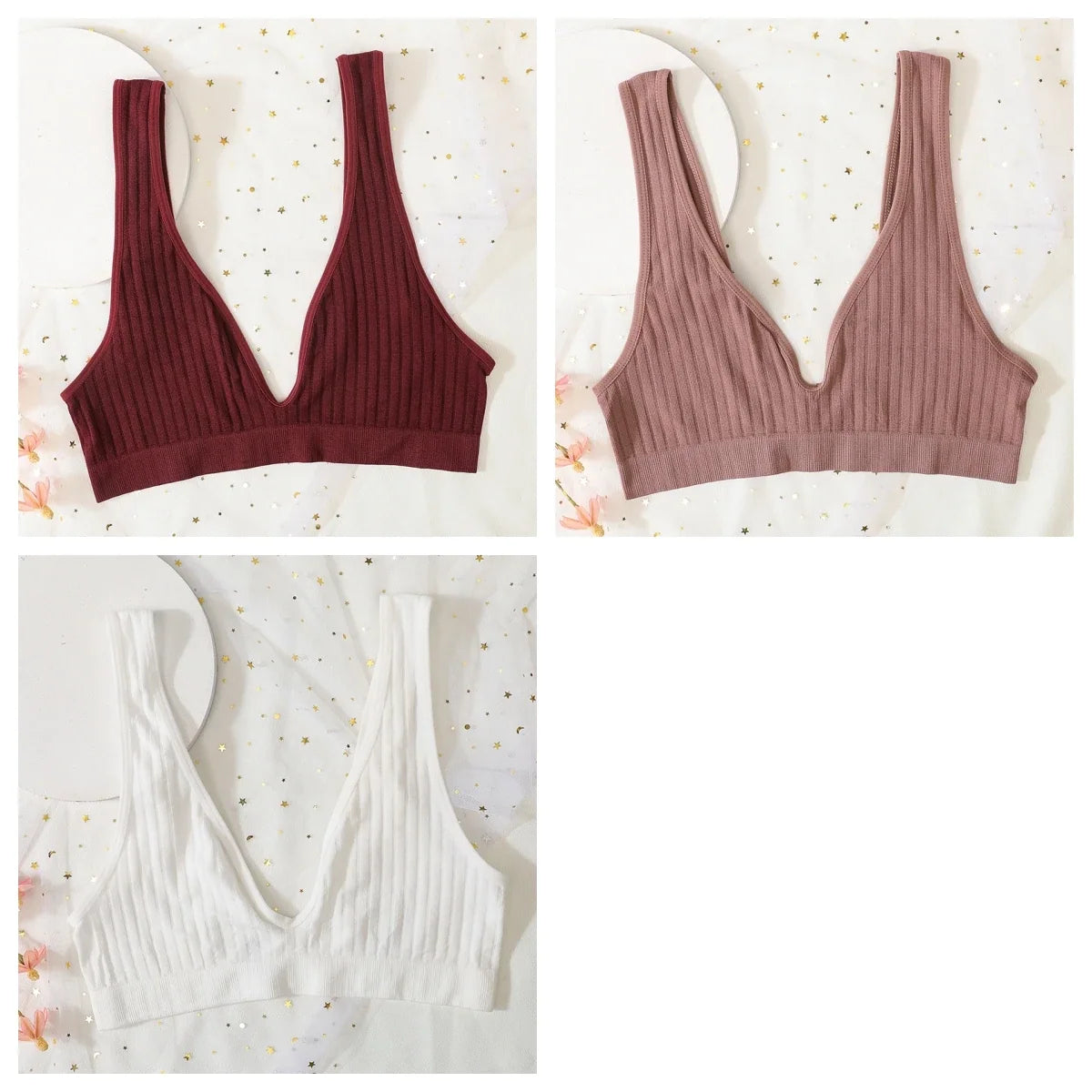 3pcs/lot Seamless Bra Push Up Bras For Women Deep V-neck Bralette Sexy Lingerie Female Low Back Sleep Underwear Unlined Crop Top