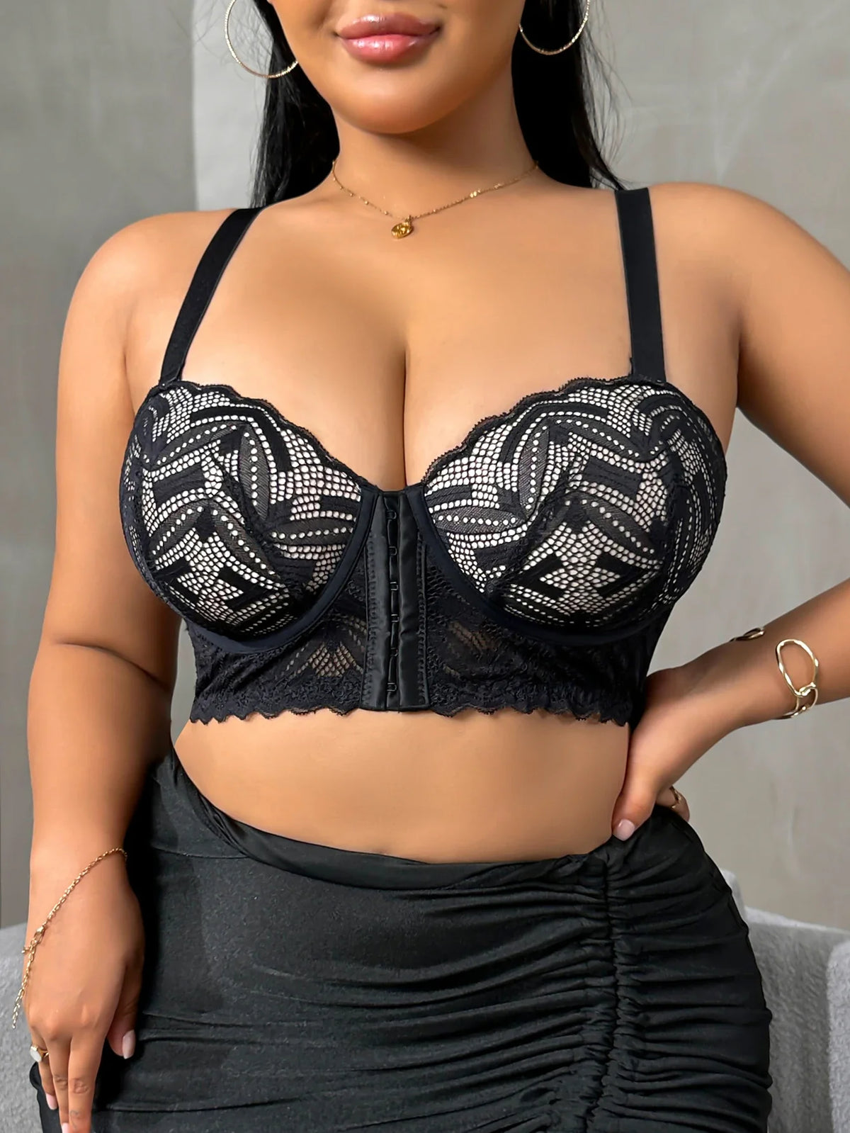 B C D Thin Cup Plus Size Lace Splicing Front Closure Women&