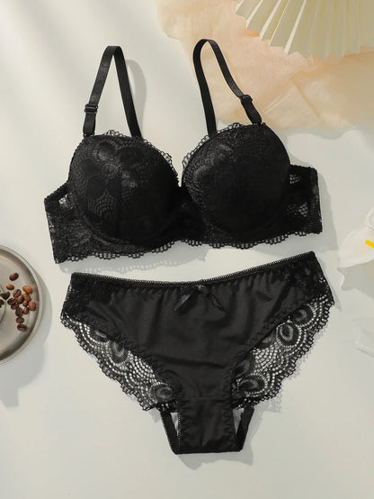 2-piece hot selling lace gathering and lifting bra set sexy women&