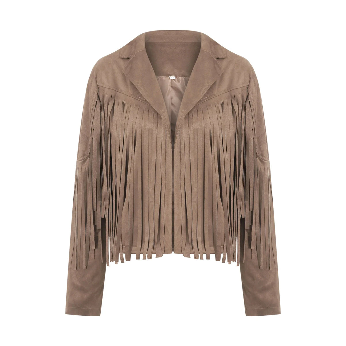 Women Spring Autumn Slim Long Sleeve Open Front Coat Solid Color Collared Jacket with Tassels Black/ Coffee/ Pink