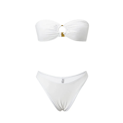 2026 Summer Womens Solid Color Bikini Sets Strapless Bra Tops with Thong Swimsuits 2 Pcs Set Bathing Suits for Beach Pool