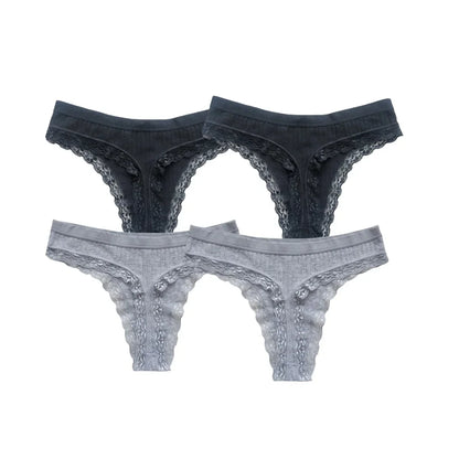 4Pcs/Set Women Cotton Panties Thongs Low Rise G-string Lace Underwear Female Underpants M-XL Sexy Lingerie Panties Intimates