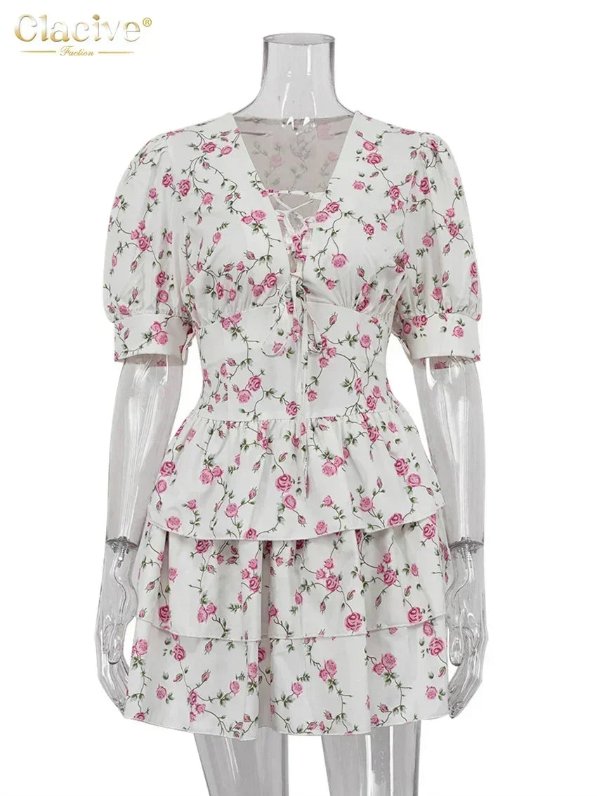 Clacive Summer Slim Print Women&