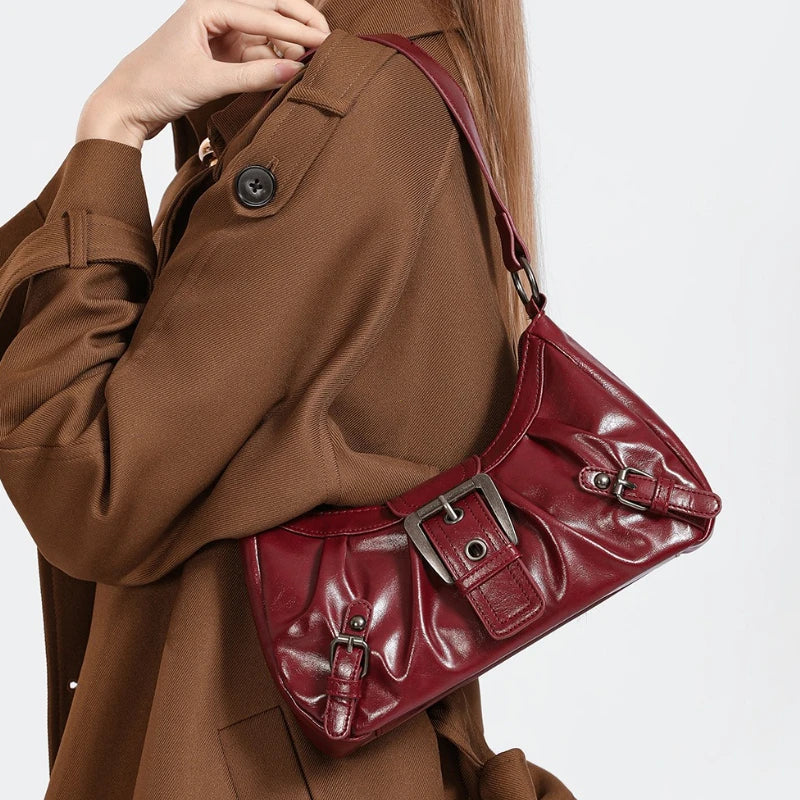 Dawndesslo Y2K Retro Pleated Hobo Shoulder Bag - Saddle-Style PU Leather for Travel and Everyday Use