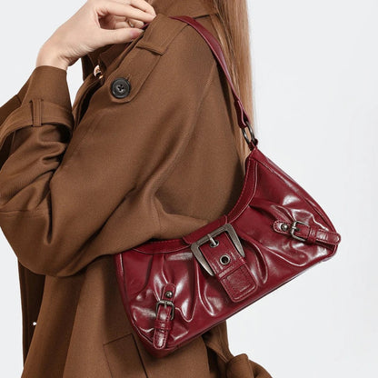 Dawndesslo Y2K Retro Pleated Hobo Shoulder Bag - Saddle-Style PU Leather for Travel and Everyday Use