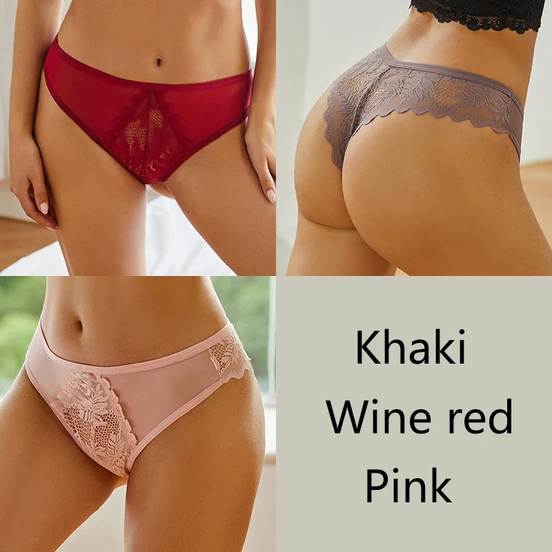 3-Piece Lace Thong Set for Women — Sexy Low-Rise G-String Panties