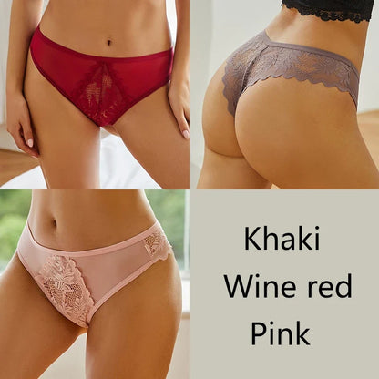 3-Piece Lace Thong Set for Women — Sexy Low-Rise G-String Panties