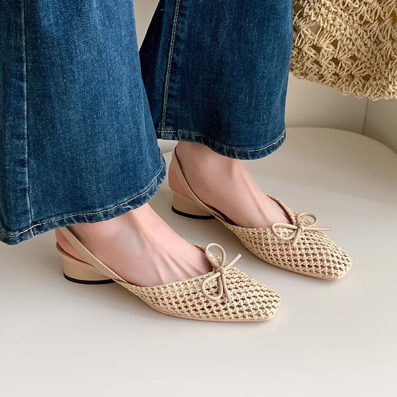 Woven Bow Back Strap Design Sandals Women&