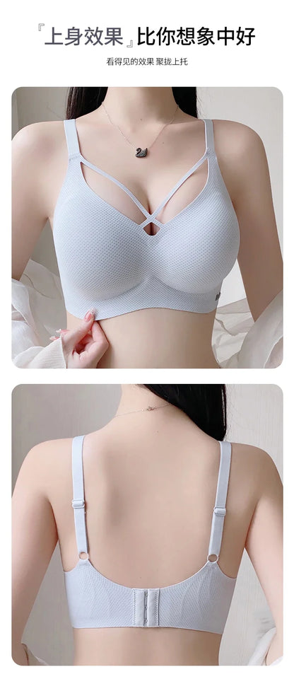 Traceless Half-Fixed Cup Women Underwear Thin Jelly Soft Support Anti Drop Adjustable No Steel Ring Super Soft Solid Color Bras